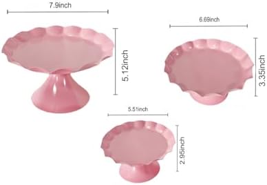 3 Pcs Pink Metal Cupcake Stand Scalloped Edge Dessert Display Tray - Image 4