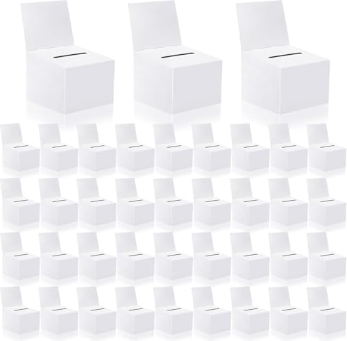 Raffle Boxes Ballot Box for Fundraising,Cardboard Box with Slot for Ticket and Removable Header Donation Boxes for Collecting Business Card Voting Contest (White 40 PCS, 6.5×4.5×4.5inch) by zzhxkjhky