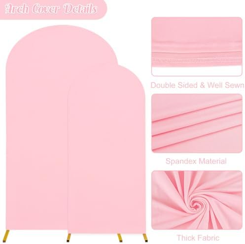 7.2FT, 6FT Wedding Arch Stand and Matching Pink Spandex Fitted Arch Backdrop Cover Set, Round Top Chiara Backdrop Stands and Covers for Birthday Party Baby Shower Banquet Arch Decor (Pink) - Image 4
