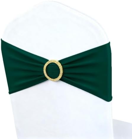Hunter Green Chair Sashes 50 Pack, Dark Green Spandex Chair Bands with Gold Buckle Slider for Wedding Christmas Party Folding Chairs Birthday Décor, Green Chairs Bows Ties by MAGTOWNE