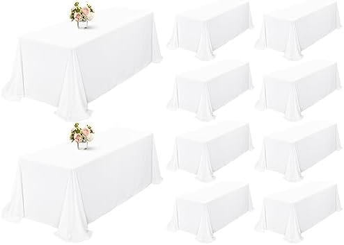 Showgeous 90x132 Inch White Rectangle Tablecloth 10 Pack Fit 8FT Table by Showgeous