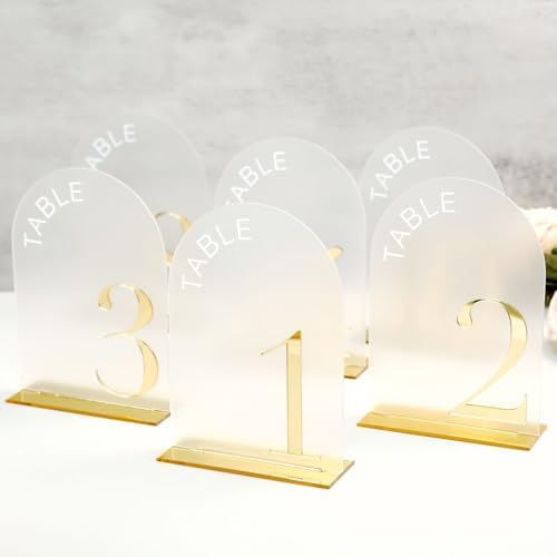 Frosted Arch Wedding Table Numbers 1-20, Gold Numbers and Stands - Image 5