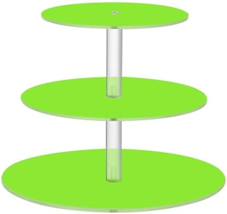 J JOYSAY Fluorescent Green Print Acrylic Cupcake Stand 3 Tier Dessert Table Display Set Clear Cake Stands for Party Wedding Baby Shower Decorations Easy Assembly Macaron Tower by J+JOYSAY