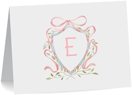 Fairmont & Grove Baby Shower Thank You Cards and Envelopes With Watercolor Crest and Monogram (Pink) by FairmontGrovePaperCo