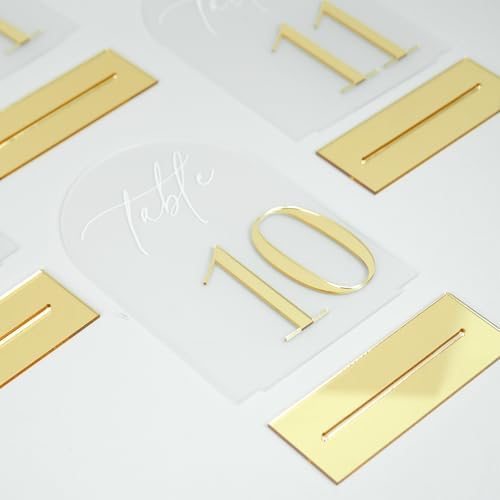 HOODO Frosted Arch Acrylic Wedding Table Numbers 1-10 with Stands, 5"x7" Arched Acrylic Signs with 3D Gold Numbers, Frosted 3D Table Numbers for Wedding Reception - Image 4