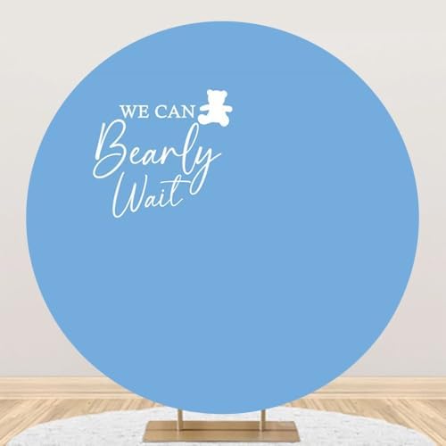 7x7ft We Can Bearly Wait Round Backdrop Cover Blue Cute Bear Baby Shower Circle Photography Background for Gender Reveal Pregnancy Party Banner Cake Table Decorations Photo Booth Props - Image 5