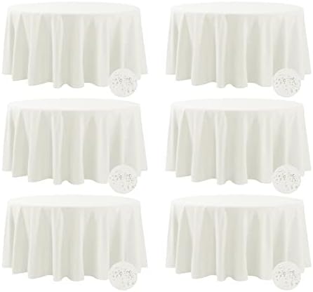 Fokitut 6 Pack Waterproof Round Tablecloth, 120 Inch, Stain Resistant and Wrinkle Polyester Table Cloth, Fabric Table Cover for Kitchen Dining, Wedding, Party, Holiday Dinner-Ivory by BalsaCircle