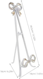 ARTIBETTER Bow Plate Stands Metal Cookbook Display Easel with Foldable Leg - 16" Tall White Decorative Platter Holder for Kitchen Table Centerpiece Birthday Baby Shower Wedding - Image 2