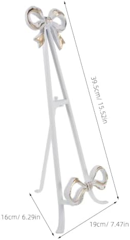 ARTIBETTER Bow Plate Stands Metal Cookbook Display Easel with Foldable Leg - 16" Tall White Decorative Platter Holder for Kitchen Table Centerpiece Birthday Baby Shower Wedding - Image 2