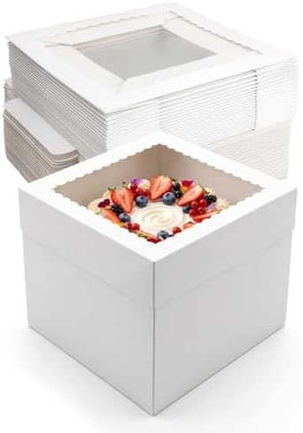 CRUGLA 24 Pack 10x10x10 Cake Boxes, White Bakery Window Boxes by CRUGLA