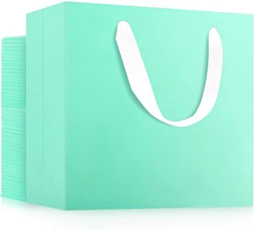 EUSOAR Small Blue Gift Wrap Bags, 50 Pack 8.6x3.9x7 inches Shopping Bags with Handles Bulk, Merchandise Retail Wrapping Bags for Business, Craft Grocery, Boutique, Party Favor, Wedding by EUSOAR