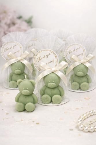 30 Pcs Baby Shower Favors Mini Bear Candles Party Favors, Handmade Bear Shaped Candles Bulk for Baby Shower Boys Girls, Wedding Favors, Baptism Guest Favors (Sage Green) - Image 3