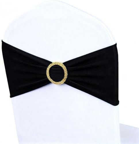 Black Chair Sashes 50 Pack with Gold Buckle Slider, Spandex Sashes for Folding Chairs Wedding Party Banquet Décor by MAGTOWNE
