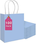 qiqee 100PCS Gift Bag with Handles Bulk Light Blue Paper Bags Multiple Uses (13''x5 x10 inch Large Size) by Qiqee