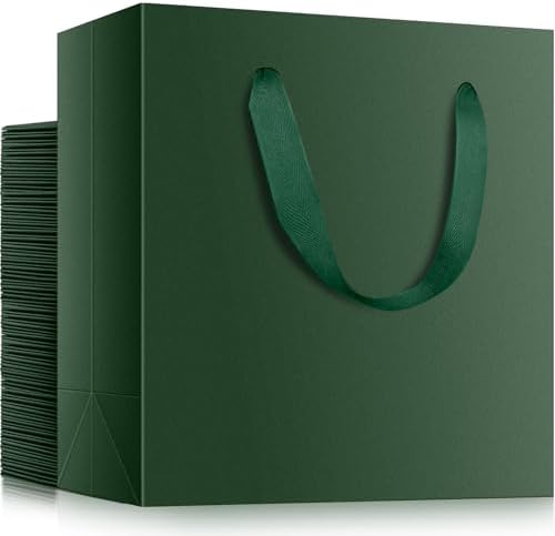 EUSOAR Paper Gift Bags with Handles, 50pcs 12.5"x4.5"x11" Green Kraft Gift Wrap Bags, Merchandise Retail Paper Shopping Wrapping Bags for Business, Craft Grocery, Boutique, Party Favor, Wedding by EUSOAR