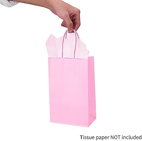 DjinnGlory 100 Pack Small Sized Pink Paper Gift Bags with Handles Bulk for Small Business, Boutiques, Baby Showers, Party Supplies, Retails, 9x5.5x3.15 Inch - Image 7