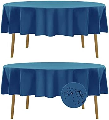 Fokitut 2 Pack Waterproof Round Tablecloth, 90 Inch, Stain Resistant and Wrinkle Polyester Table Cloth, Fabric Table Cover for Kitchen Dining, Wedding, Party, Holiday Dinner-Mediterranean Blue by BalsaCircle