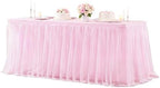 Pink Tablecloth Rectangle 6ft Elastic Fitted Tulle Table Cloth Stretch Spandex Rectangular Table Cover with Ruffle Skirt for Wedding Baby Shower Birthday Party Banquet Cake Dessert Table Decor by Besutolife