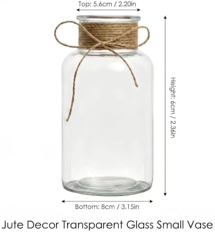 Clear Glass Vase Set, Hemp Rope Bowknot Decoration, Rustic Rustic Style Table Top for Wedding Flower Arrangement, Set of 12 - Image 2