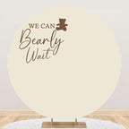 6x6ft Polyester Pure Beige Round Backdrop Cover We Can Bearly Wait Cute Bear Baby Shower Circle Background Arch Stand Cover for Gender Reveal Pregnancy Announcement Party Decorations - Image 5