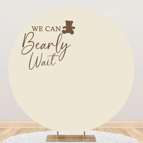 6x6ft Polyester Pure Beige Round Backdrop Cover We Can Bearly Wait Cute Bear Baby Shower Circle Background Arch Stand Cover for Gender Reveal Pregnancy Announcement Party Decorations - Image 5