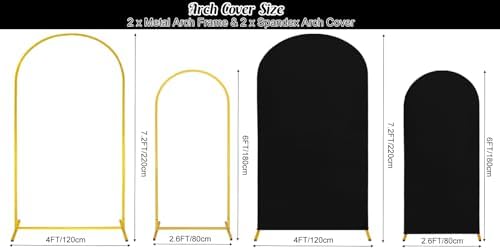 7.2FT, 6FT Wedding Arch Stand and Matching Black Spandex Fitted Arch Backdrop Cover Set, Round Top Chiara Backdrop Stands and Covers for Birthday Party Baby Shower Banquet Arch Decor (Black) - Image 2