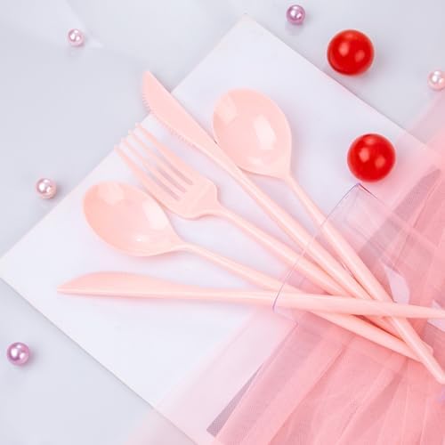 Supernal 180Pcs Extra Heavy Duty Pink Plastic Cutlery Silverware Set - Image 3