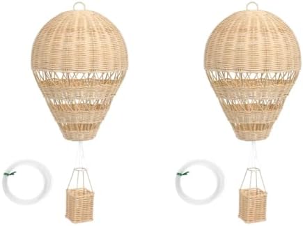 Toyvian 2PCS Rattan Hot Air Balloon Decor for Nursery, Hanging Wall Decor by Toyvian