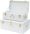 Vixdonos Decorative Metal Box Storage Trunks Set of 2 College Dorm Chest with Lock Hole,23.7X14.2X9.5 Inches(White) by Vixdonos