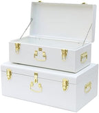 Vixdonos Decorative Metal Box Storage Trunks Set of 2 College Dorm Chest with Lock Hole,23.7X14.2X9.5 Inches(White) by Vixdonos