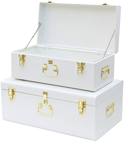 Vixdonos Decorative Metal Box Storage Trunks Set of 2 College Dorm Chest with Lock Hole,23.7X14.2X9.5 Inches(White) by Vixdonos