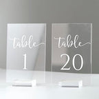 Clear Acrylic Wedding Table Numbers 1-20 with Stand- 20 Pack 4x6 Inch Acrylic Clear Table Number Signs Printed Calligraphy Font for Wedding, Event& Party by JINMURY