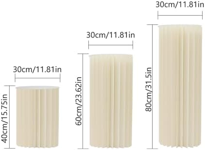 Cylinder Stands for Party, 3 Pack Paper Cylinder Pedestal Stand with Acrylic Disc, Foldable Round Columns and Pillars, White Cake Stands Flower Rack for Wedding Dessert Birthday Event Deco - Image 3