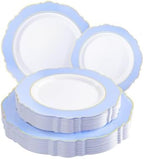 WDF 60pcs Blue Plates Disposable With Gold Rim - Baroque Baby Blue Plastic Party Plates for Wedding/Party/Baby Shower/Spring by WDF
