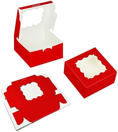 Bakepacker Red Cookie Boxes With Window 6x6x3 inches 100pcs - Image 3