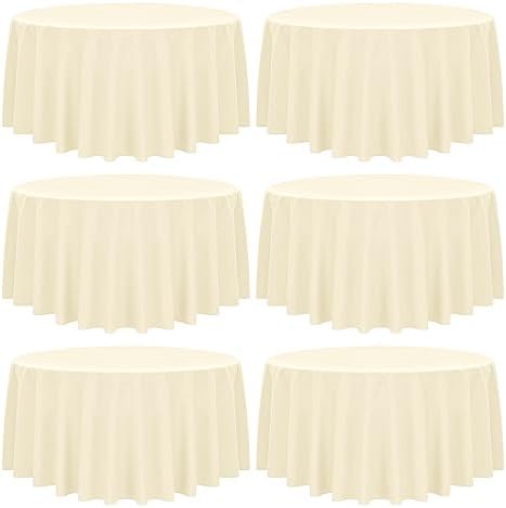 YMHPRIDE 6 Pack Round Tablecloth - Beige Polyester Round Table Cloth, 90 Inch - Washable Fabric Table Covers for Wedding, Party, Dining, Banquet by YMHPRIDE