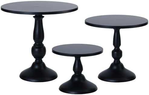Set of 3 Black Cake Stands, QENUIITEA Metal Round Cake Holder Dessert Pie Pizza Display Stand 8" 10" 12" Serving Tray Halloween Decoration for Wedding Celebration Party Birthday Baby Shower by QENUIITEA