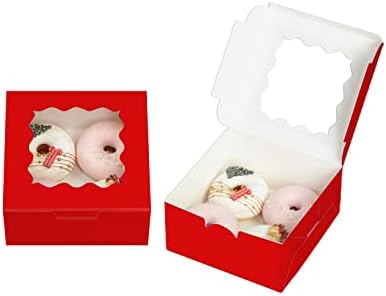 Bakepacker Red Cookie Boxes With Window 6x6x3 inches 60pcs - Image 2