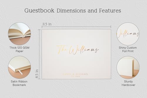 Personalized Foil Wedding Guest Book - 11.5 x 8.5 Custom White Colored Guestbook with Customizable First Last Name Date Cover, Hardcover Photo Book for Sign in at Reception Baby Bridal Shower Party - Image 2