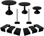 Black 11Pcs Metal Dessert Display Set Round Cake Stand Riser Platter - Image 2