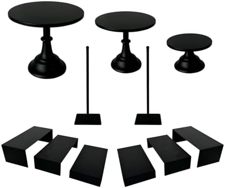 Black 11Pcs Metal Dessert Display Set Round Cake Stand Riser Platter - Image 2