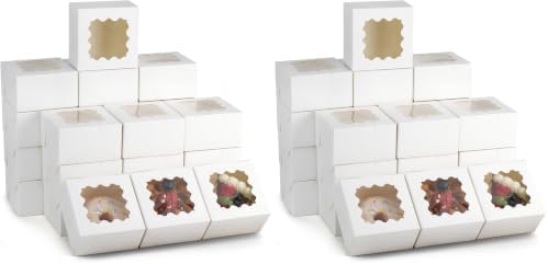 LotFancy 60pcs Small Cookie Boxes, 4x4x2.5 Inches, Bakery Boxes with Window, Baked Goods Packaging Containers for Cupcakes, Dessert, Macarons, Chocolates Donuts, Treats, Pastries (Pack of 2) by LotFancy