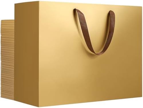 EUSOAR Gold Large Paper Wrap Bags - 50pcs, 16"x6"x12", Handles, Bulk Merchandise Retail Shopping Wrapping Bags for Business, Craft, Grocery, Boutique, Party Favor, Wedding by EUSOAR