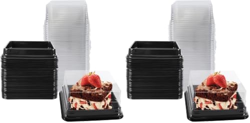 Hewnda 100 Pack Black Cake Pans,Bottom 5Inch X Heigh 2.2Inch Clear plastic mini cake box muffins box cookies box wedding birthday gift box by Hewnda