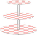 J JOYSAY Chess Checkerboard Flesh Color White Print Acrylic Cupcake Stand 3 Tier Dessert Table Display Set Clear Cake Stands for Baby Shower Wedding Party Decorations Easy Assembly Macaron Tower by J+JOYSAY