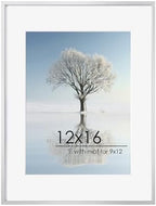 FLYJOE 12x16 Metal Picture Frame for Wall With Mat for 9x12, 12''x16'' Aluminum Certificate Document Frames With Plexiglass, Minimalist Poster Frame Horizontally Vertically Set of 3, Silver by FLYJOE