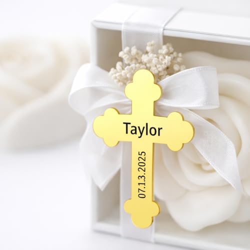 Personalized Rose Shaped Soy Candle Favors with Gold Acrylic Cross Label – Baptism & Christening Keepsake, Religious Wedding or Shower Gift Set (10–200 PCS) - Image 3