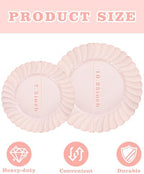 YOUBET 100PCS Pink Scalloped Plastic Plates for Wedding Party - Image 2