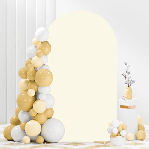 FANPROMS Wedding Arch Cover Ivory 4x7.2FT Spandex Fitted Arch Cover Backdrop Fabric Chiara Round Top Arch Covers Stretchy Backdrop 2-Sided Arch Stand Covering for Wedding Birthday Balloon Arch Frame by FANPROMS
