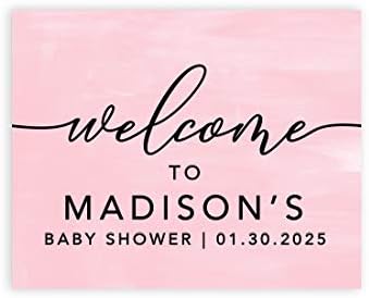 Andaz Press Personalized Large Canvas Baby Shower Welcome Sign, 16 x 20 Inches, Minimal Baby Pink, Guestbook Alternative, Custom Baby Shower Sign, for Baby Shower, Baby Sprinkle by AndazPress